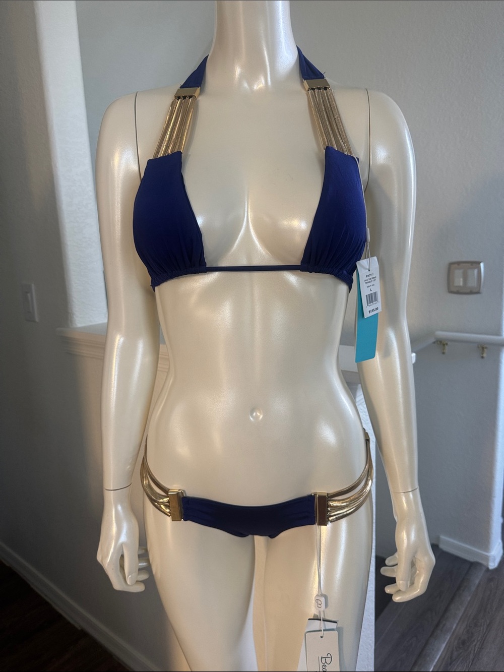 Beach Bunny Navy Bikini with Gold Accents